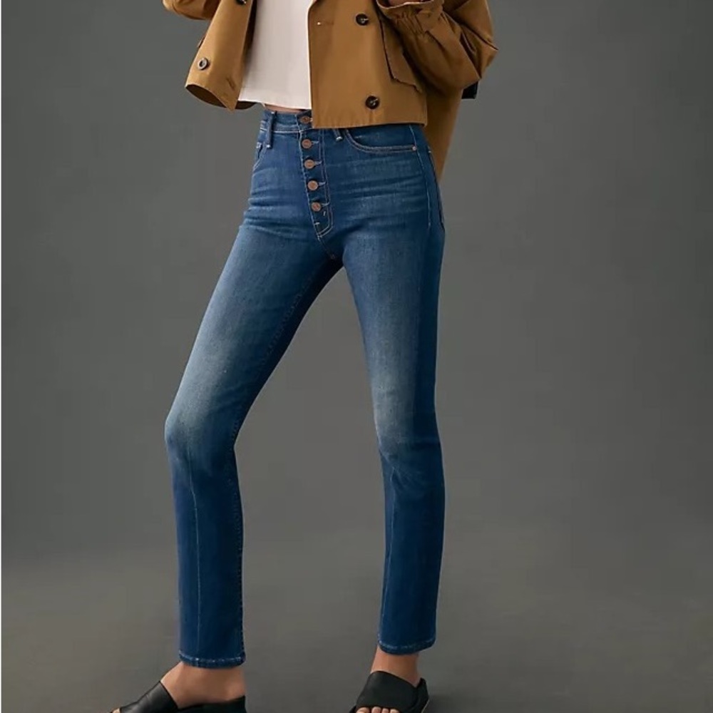 MOTHER Pixie Rider High Rise Blue Jeans with Slim Fit